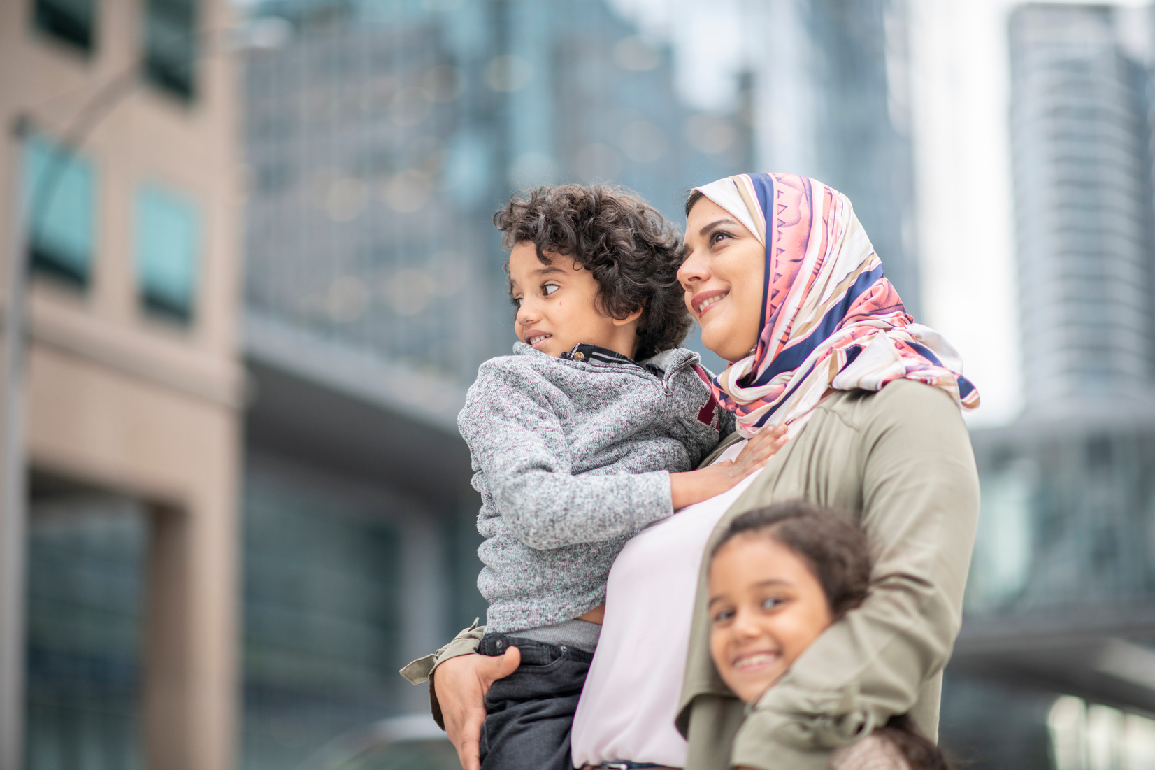 Muslim family in the city